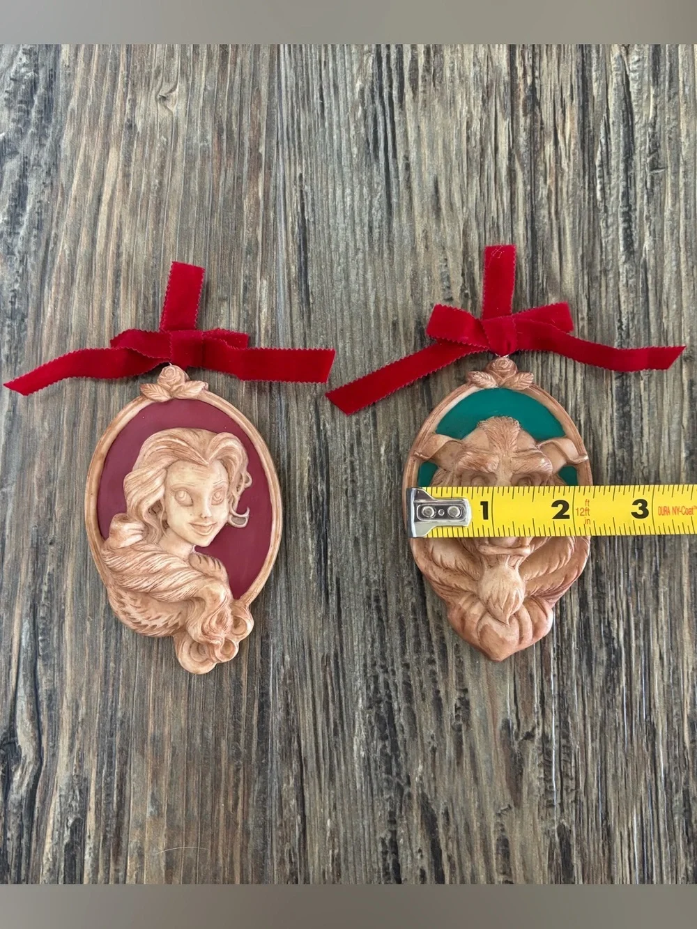 Vtg Applause Disney Beauty & The Beast Enchanted Christmas Cameo Ornament Set